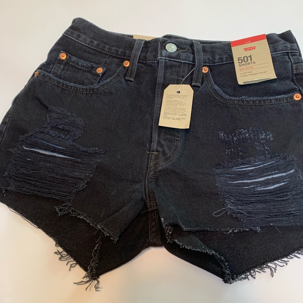 Levi's Black Distressed 501 Jean Shorts New With Tags size 6.
